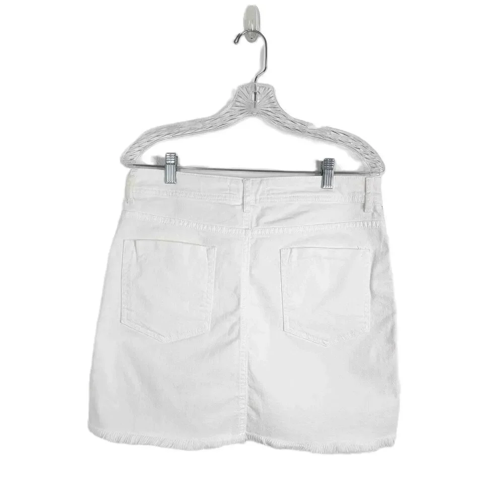 Zara Basic White Denim Mini Skirt Side Stripes Front Pockets Belt Loops Large